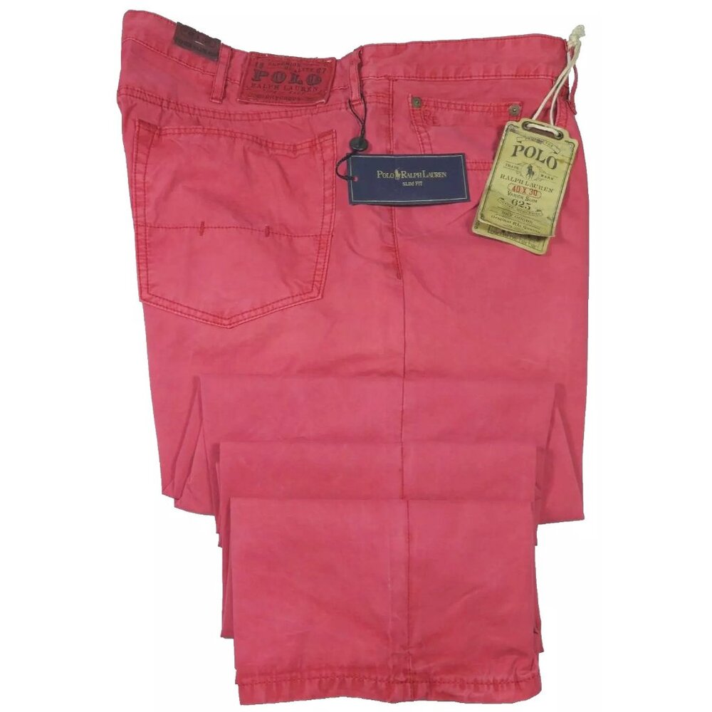 NEW Vintage Polo Ralph Lauren Varick Slim 625 Pants! 36 x 34  Weathered Red Pink